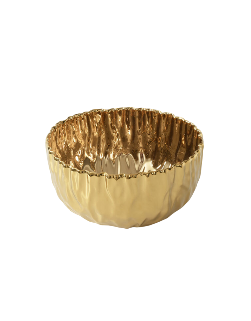 Pleated Large Porcelain Gold Bowl