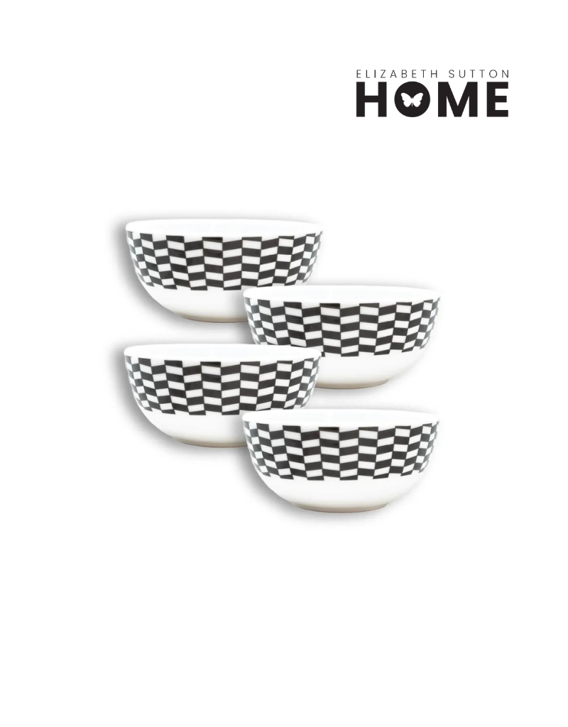 Elizabeth Sutton Collection: Black & White Chevron Melamine Bowl Set