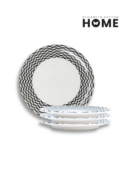 Elizabeth Sutton Collection: Black & White Chevron Dinner Plate Set