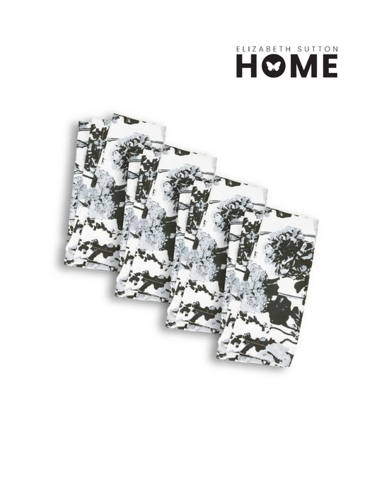 Elizabeth Sutton Collection: Grayscale Floral Garden Faux Linen Napkin Set