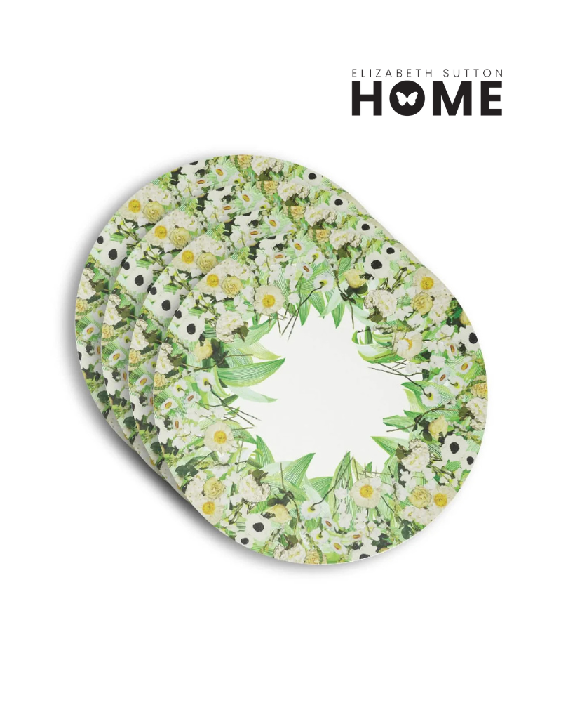 Elizabeth Sutton Collection: Cream Floral Garden Vinyl Placemat Set