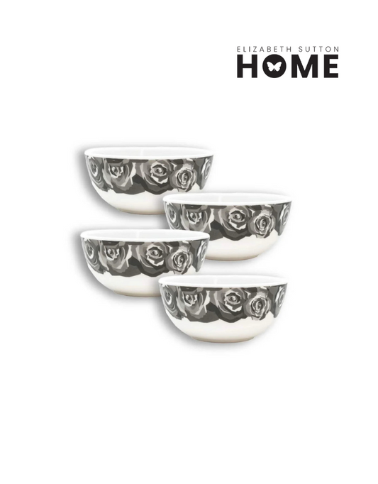 Elizabeth Sutton Collection: Grayscale Roses Melamine Bowl Set