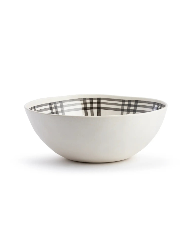 Black Plaid Large Melamine Serving Bowl