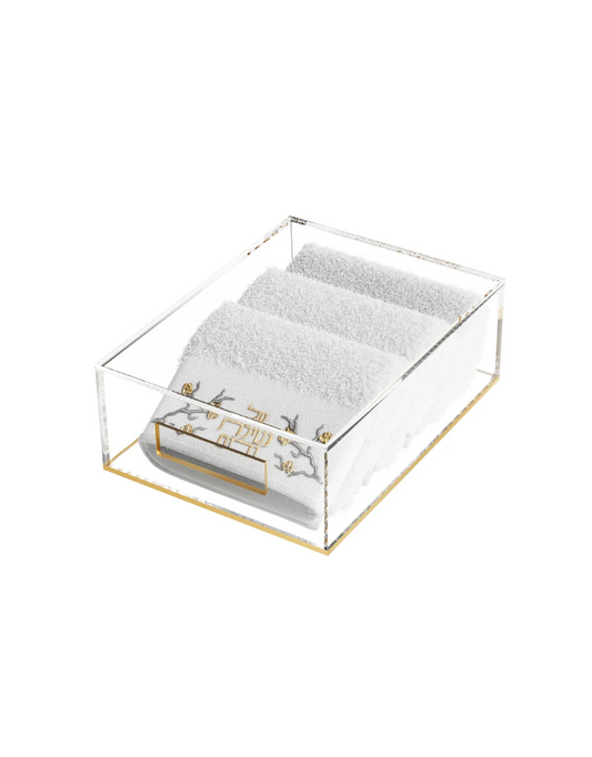 Lay-Flat Towel Box with Golden Branch Towels