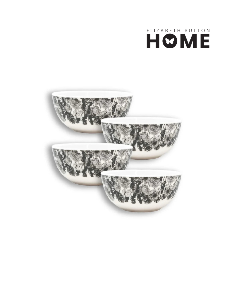 Elizabeth Sutton Collection: Grayscale Floral Garden Melamine Bowl Set