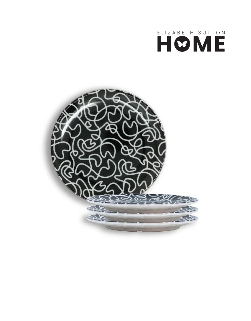 Elizabeth Sutton Collection: Black & White Squiggly Salad Plate Set