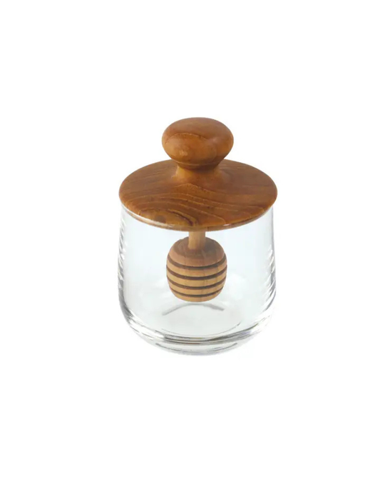 Teak & Glass Honey Jar