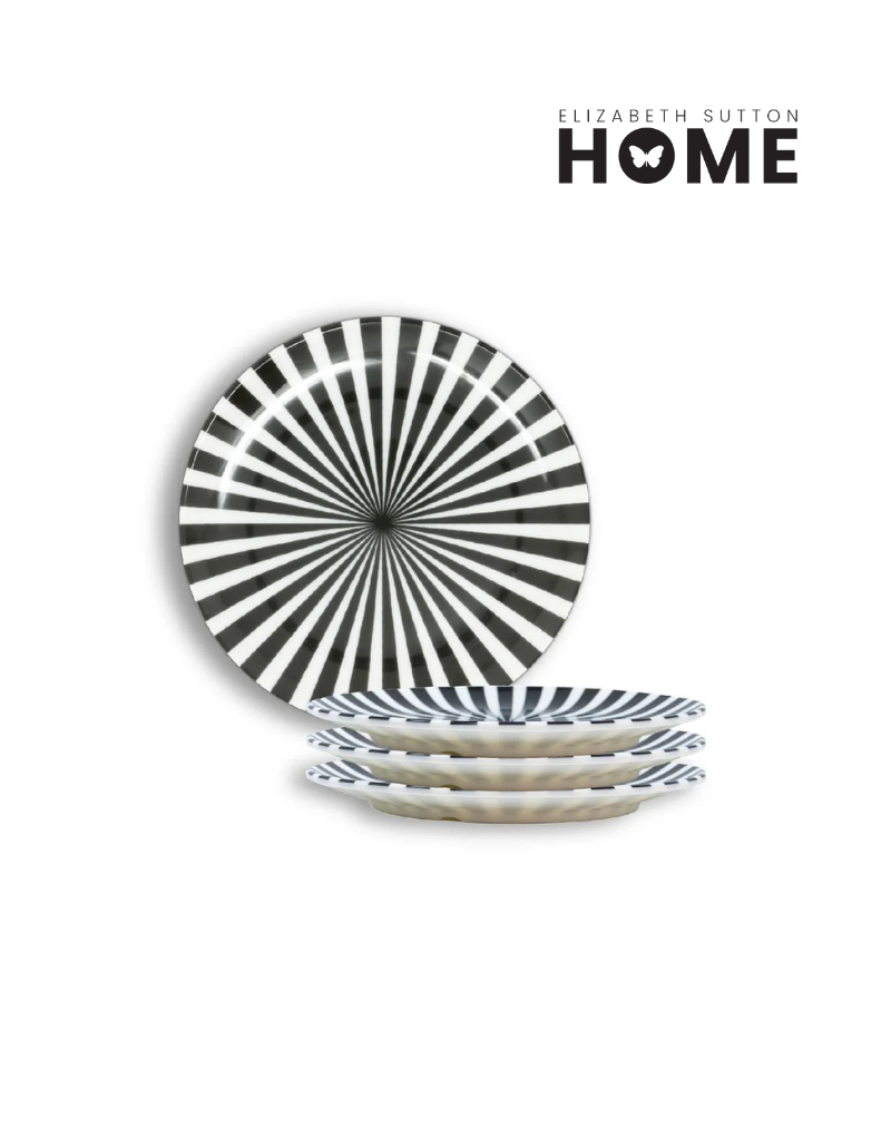 Elizabeth Sutton Collection: Black & White Starburst Salad Plate Set