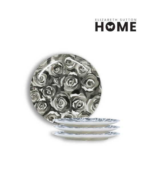 Elizabeth Sutton Collection: Grayscale Roses Salad Plate Set