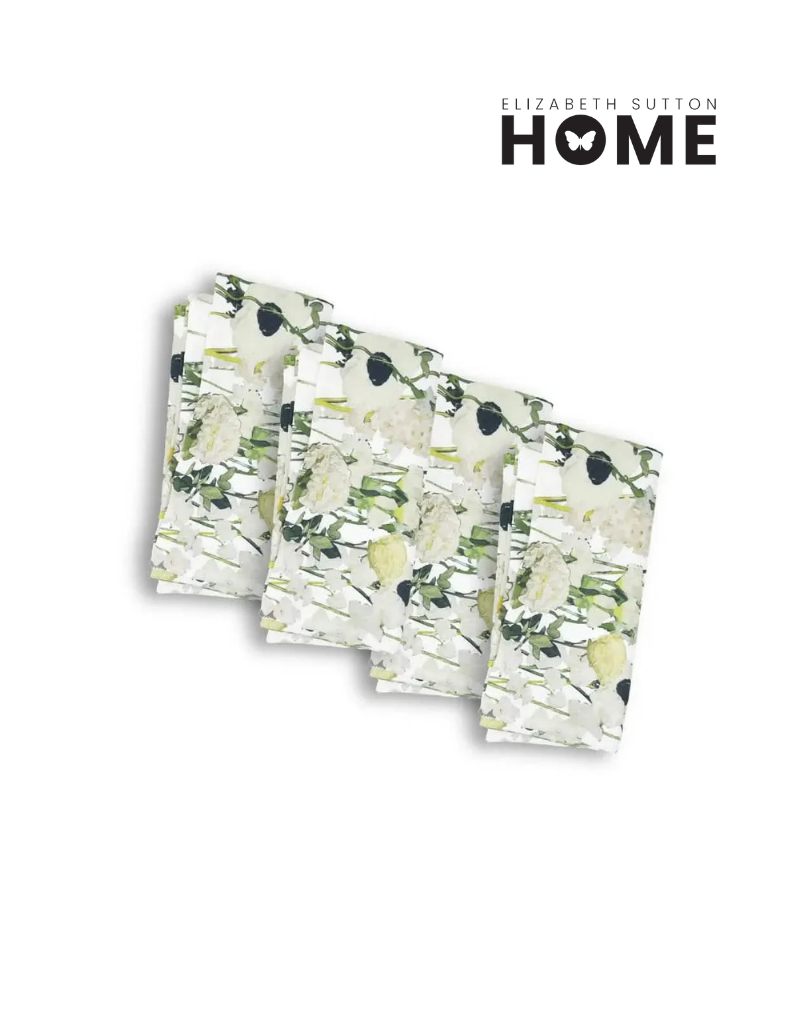 Elizabeth Sutton Collection: Cream Floral Garden Faux Linen Napkin Set