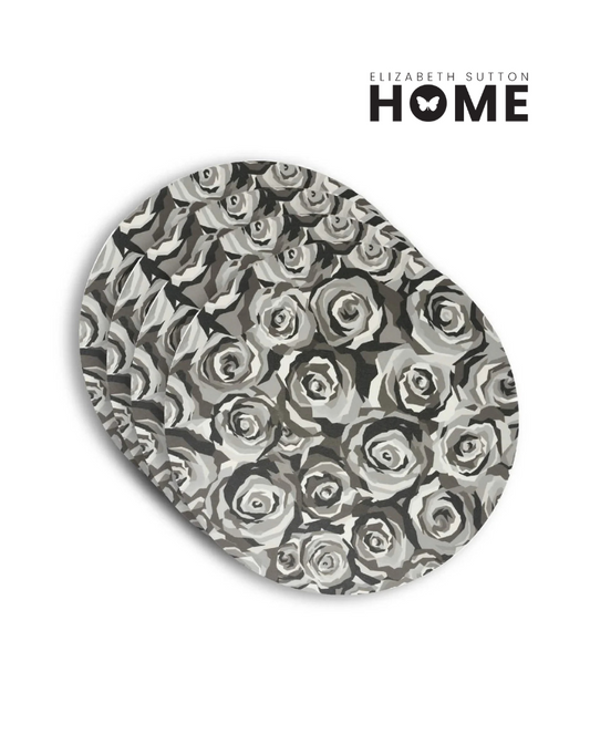 Elizabeth Sutton Collection: Grayscale Roses Vinyl Placemat Set