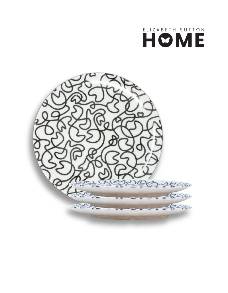 Elizabeth Sutton Collection: Black & White Squiggly Dinner Plate Set