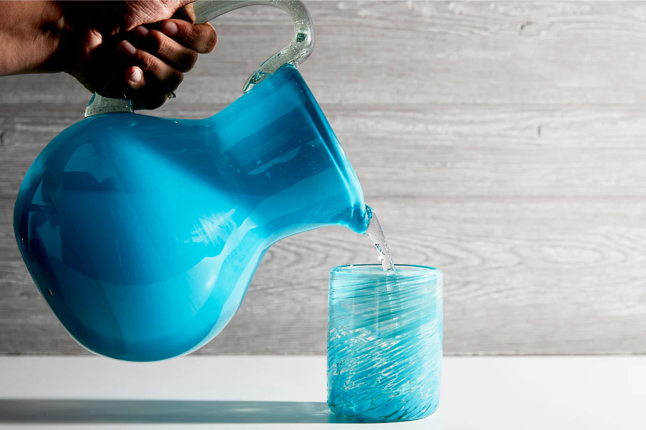 Handblown Aqua Glass Pitcher