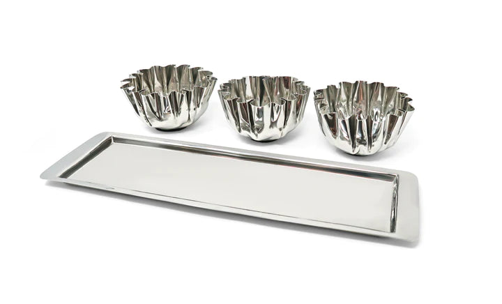 3 Bowl Stainless Steel Relish Dish On Tray