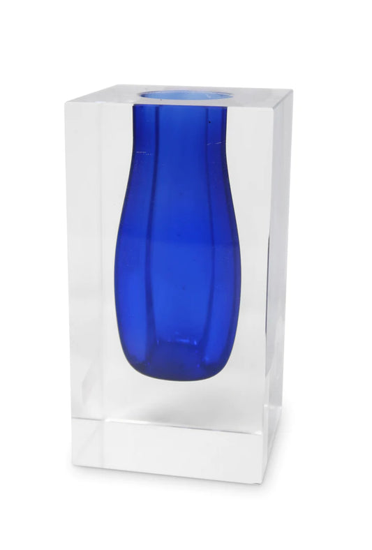 Double Wall Crystal Blue Bud Vase