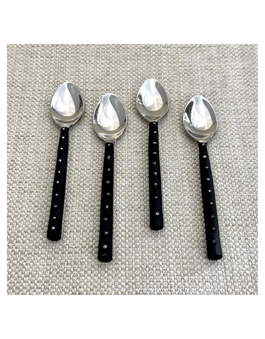 Stainless Steel Black Spoon with Gold White Dots