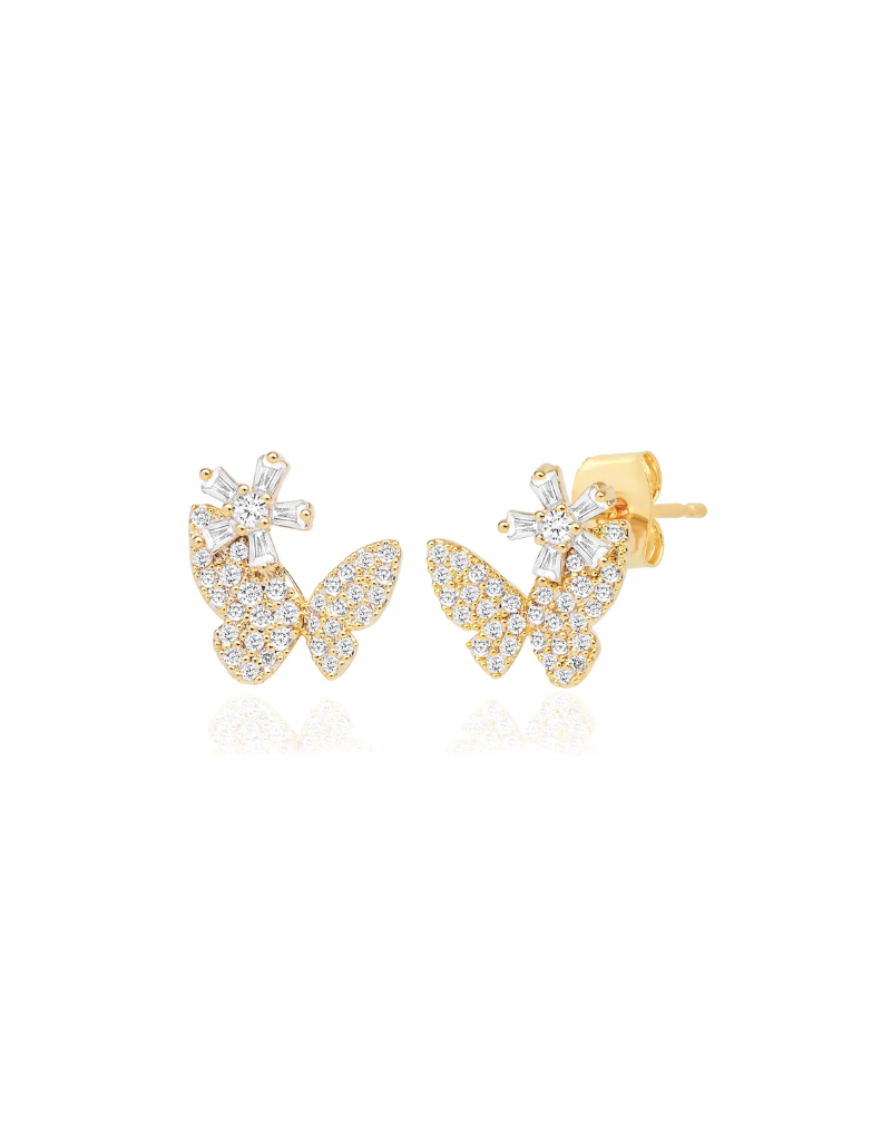 Pave' Butterfly and Baguette Flower Studs