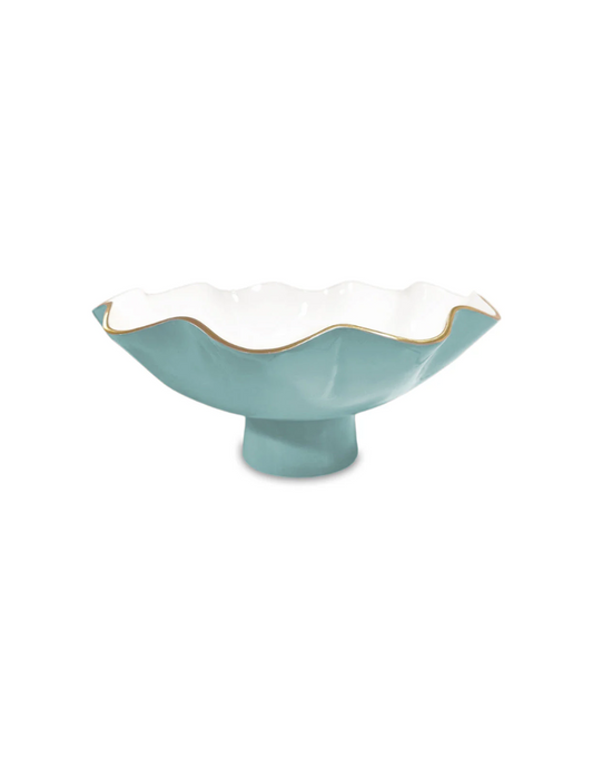 ENCANTO Carola Large Pedestal Bowl - Turquoise & White