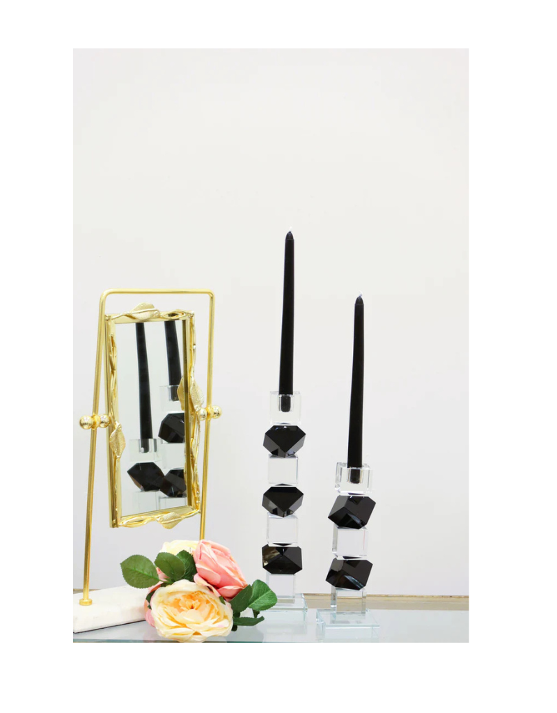 Black and Clear Crystal Candlesticks with Diagonal Block Design
