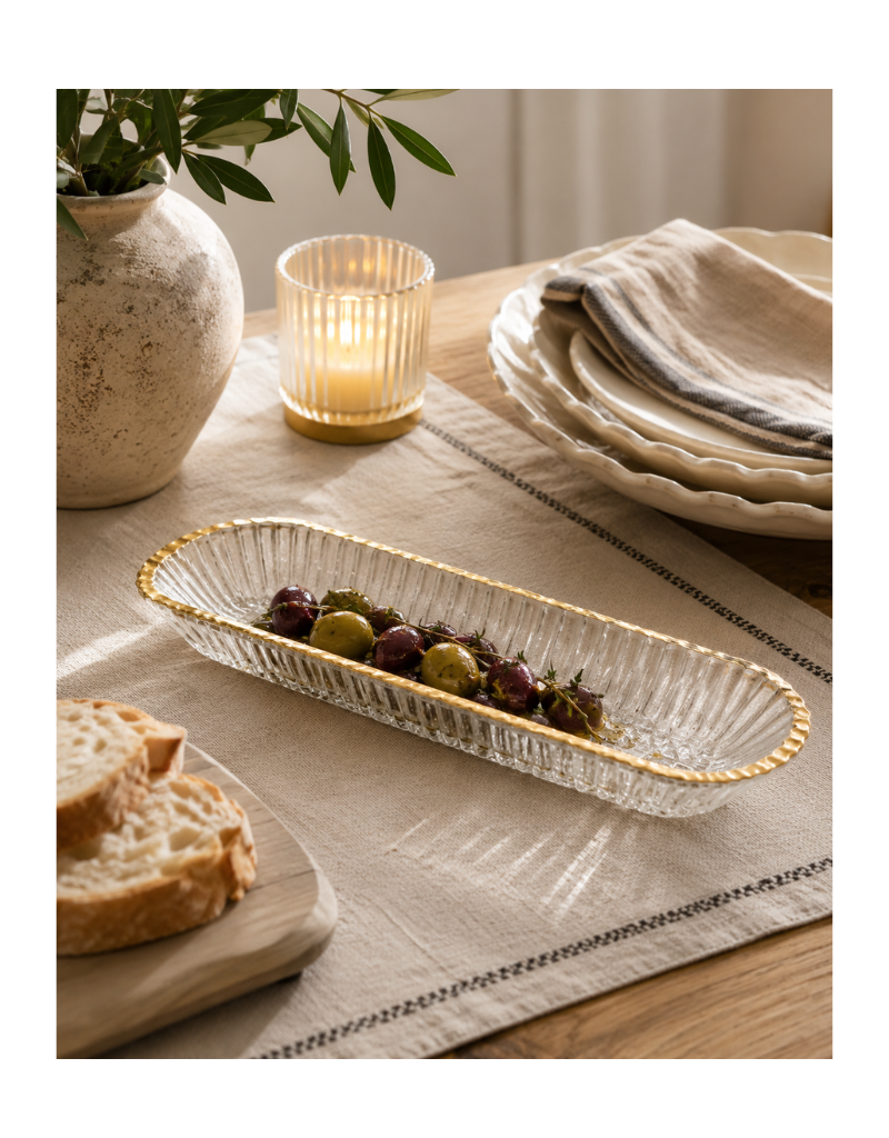 Glass Oval Tray With Gold Trim