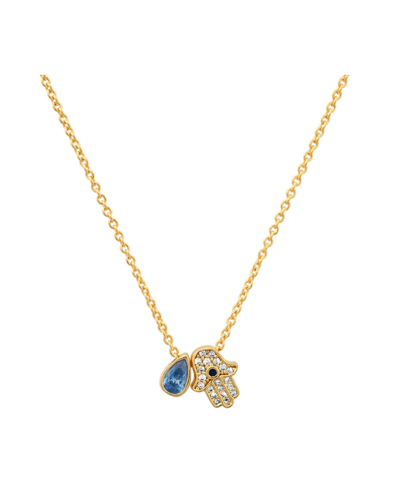 Hamsa and Pear Shaped Stone Gold Necklace