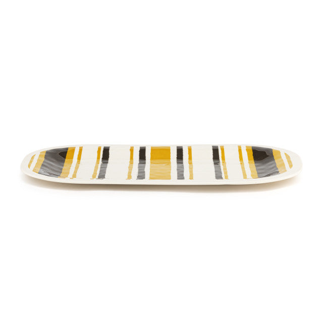 Grey Gold Stripe Medium Melamine Rectangle Platter