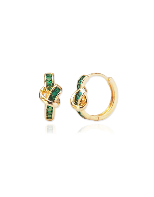 Green Love Knot Baguette Art Deco Huggie