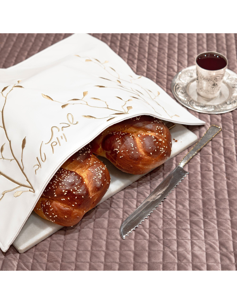 Silver Leaf Embroidery Challah Cover