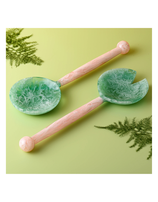 Pink & Green Resin Salad Serving Set