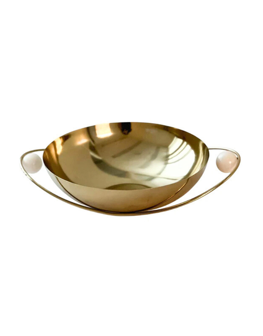 Quartz Accented Stainless Steel Serving Bowl With Gold Handles