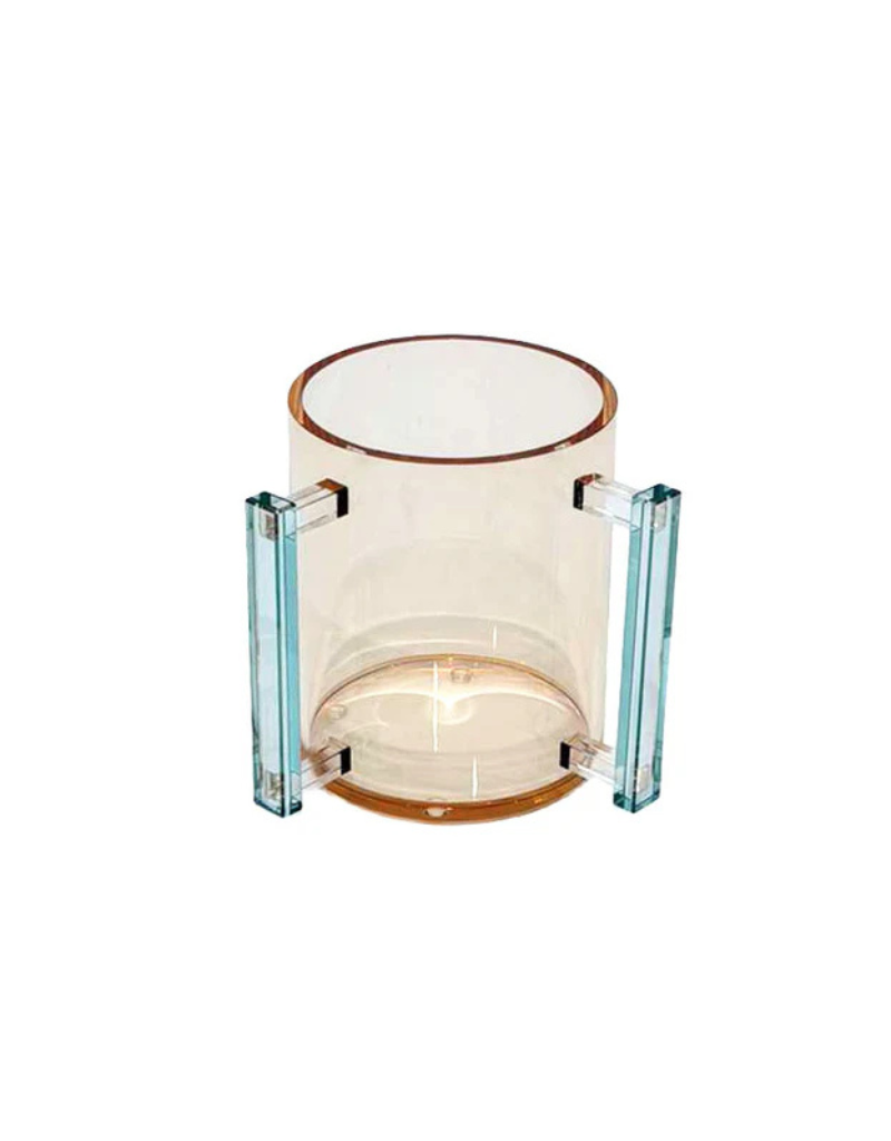 Amber Lucite Wash Cup with Teal Handles