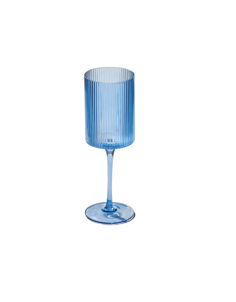 Vikko Blue Malibu Ribbed Wine Glasses 11 Oz
