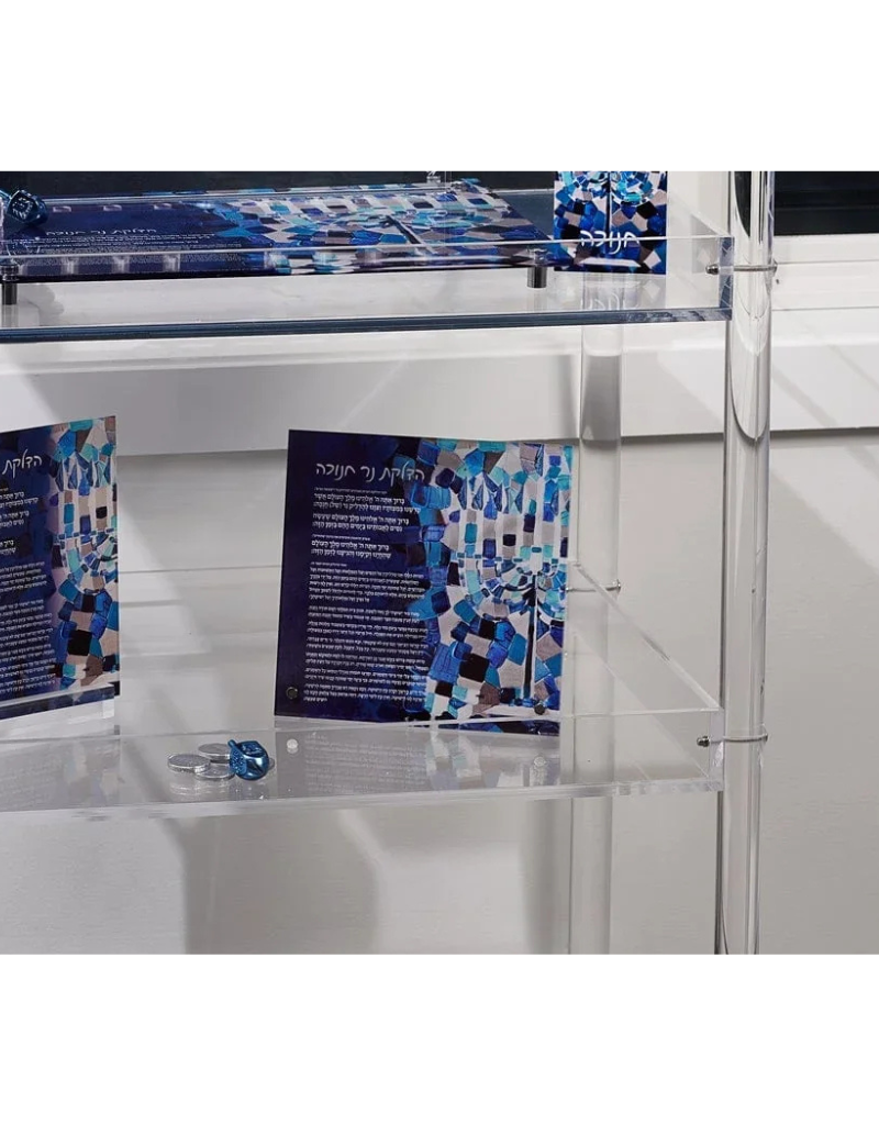 Painted Mosaic Navy Tabletop Chanukah Brachot Stand
