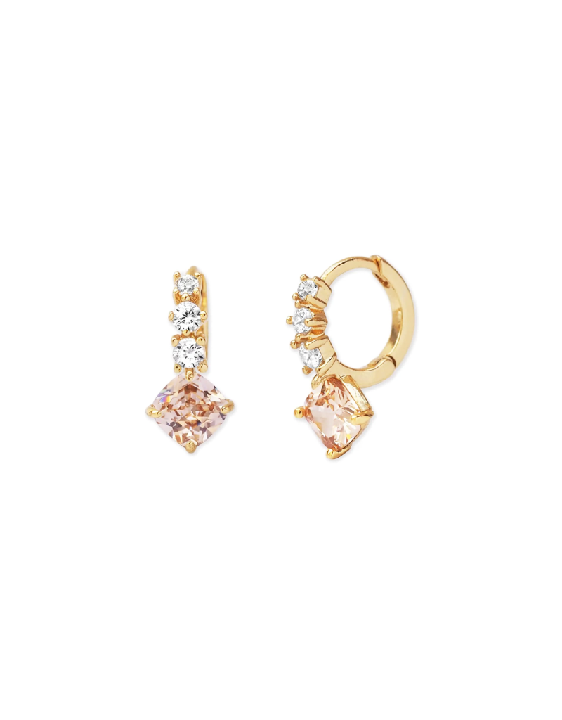 Huggie with Princess Cut Drop - Peach