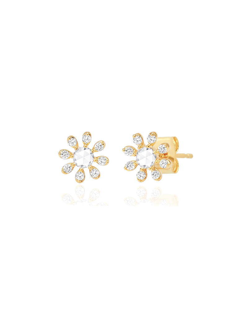 Petal and Clear Stone Flower Studs