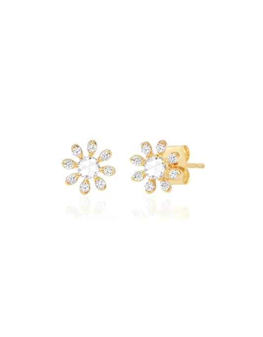 Petal and Clear Stone Flower Studs