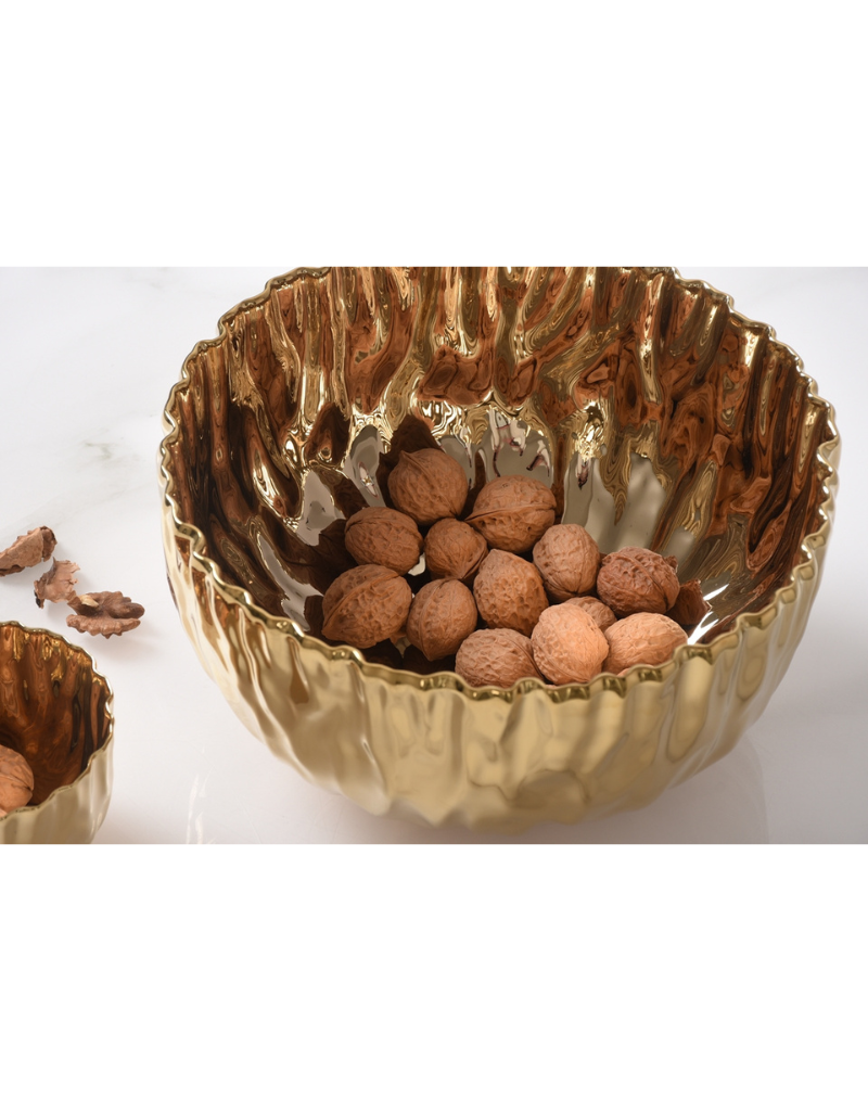 Pleated Large Porcelain Gold Bowl