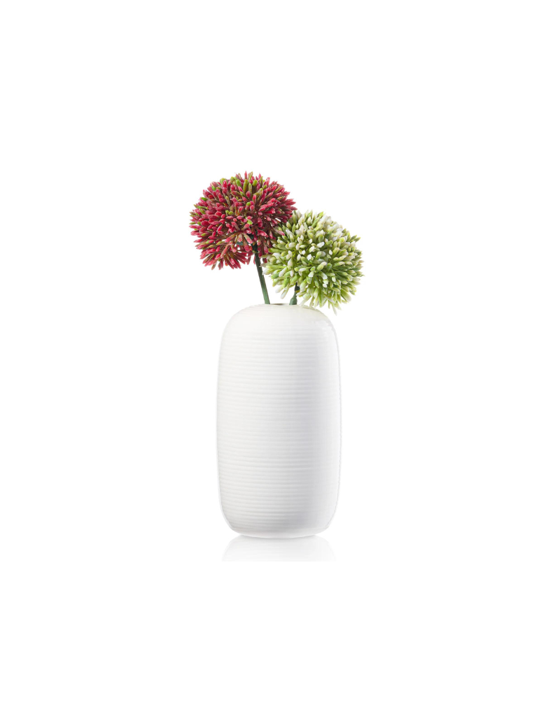 Dual Ribbed White Floral Vase with Flowers