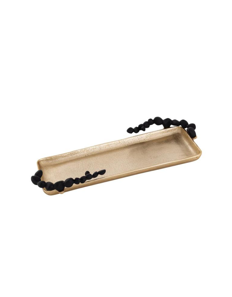 Gold Oblong Tray With Black Pebble Design