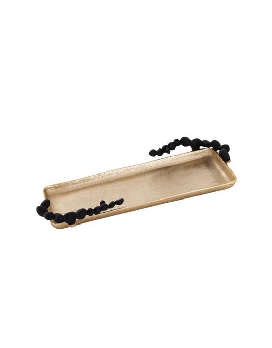 Gold Oblong Tray With Black Pebble Design