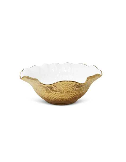 White & Gold Salad Scalloped Edge Bowl