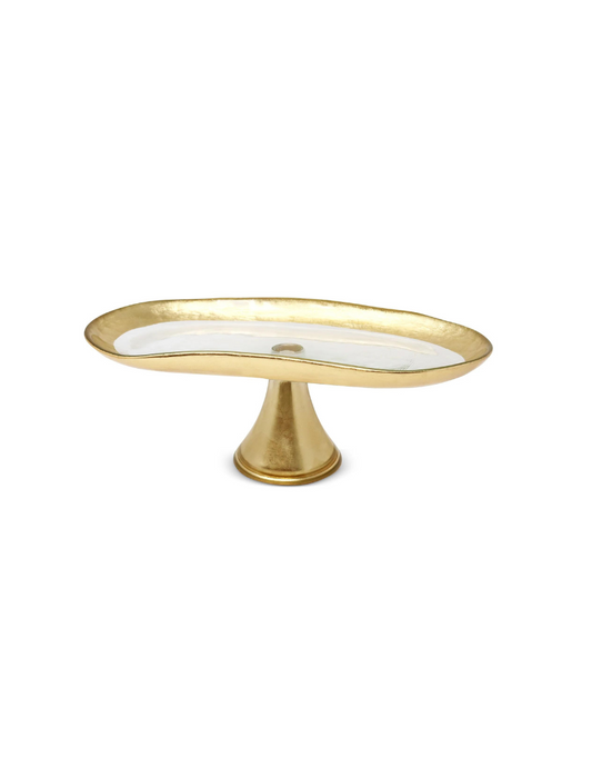 Footed Glass Tray with Gold Brushed Rim