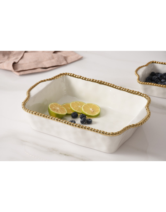 White & Gold Rectangular Baking Dish
