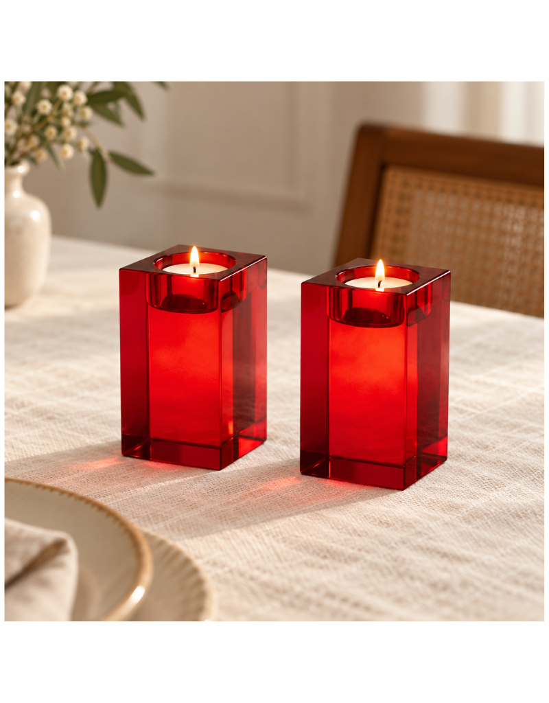 Radiant Refinement Crystal Red Candle Holder Set