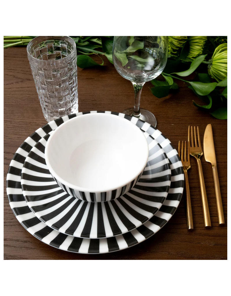 Elizabeth Sutton Collection: Black & White Starburst 12pc Melamine Dinnerware Set