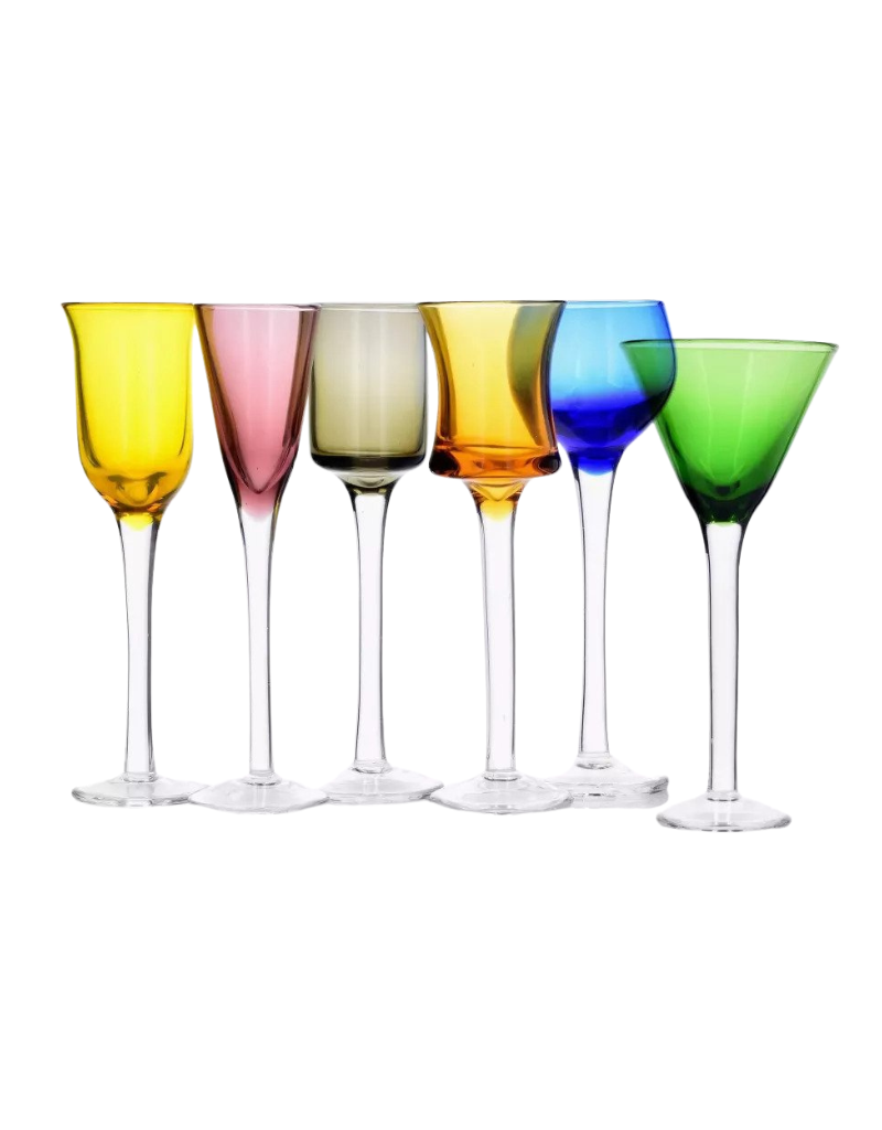 Set of 6 Stemmed Colorful Shot Glasses