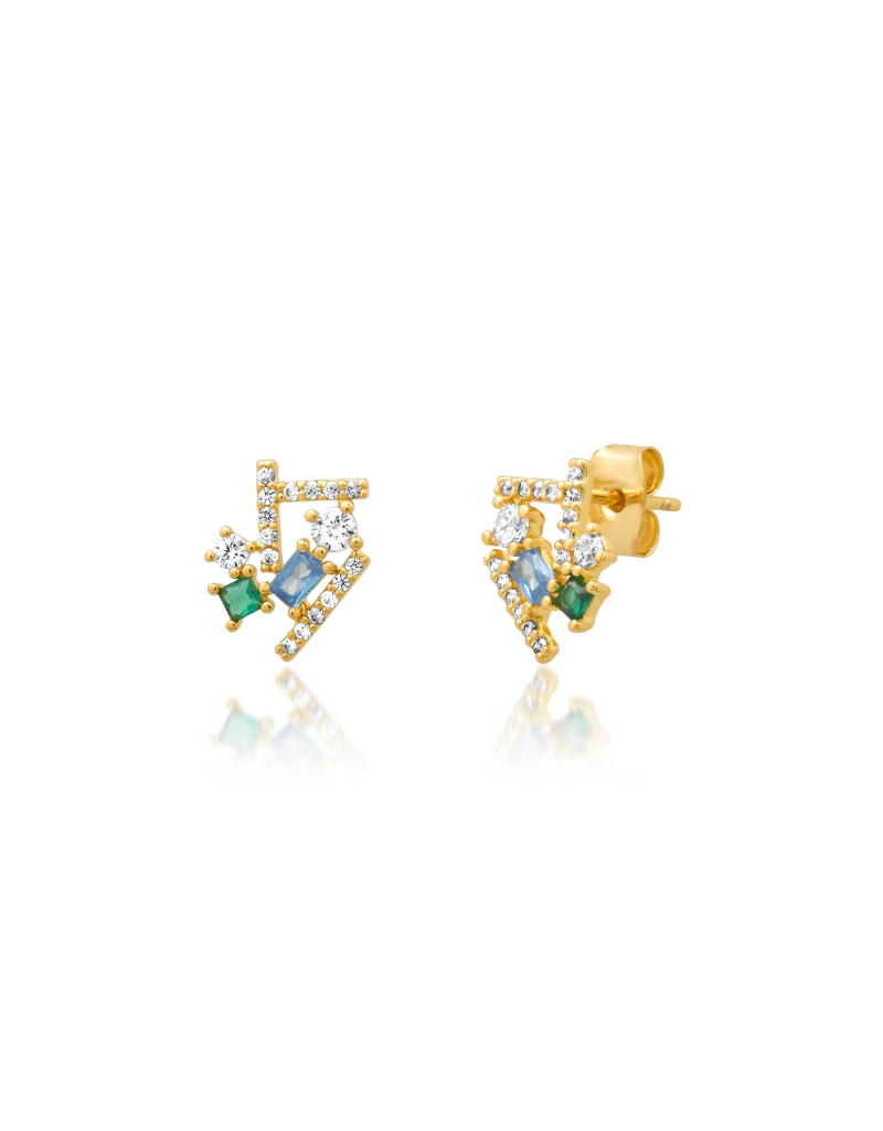 Gold Sticks and Stones Cluster Studs