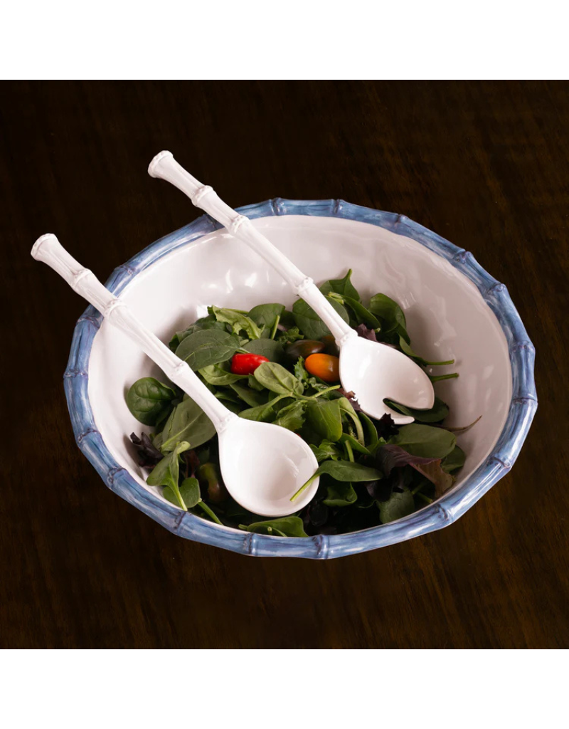VIDA Bamboo Large Salad Bowl - White & Blue