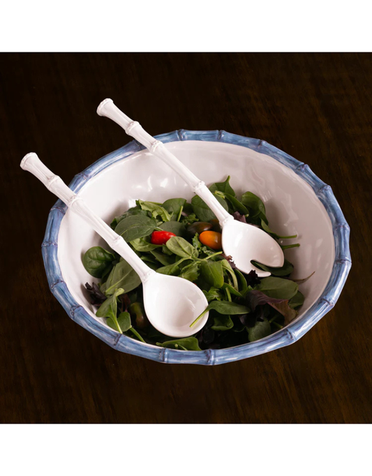 VIDA Bamboo Large Salad Bowl - White & Blue