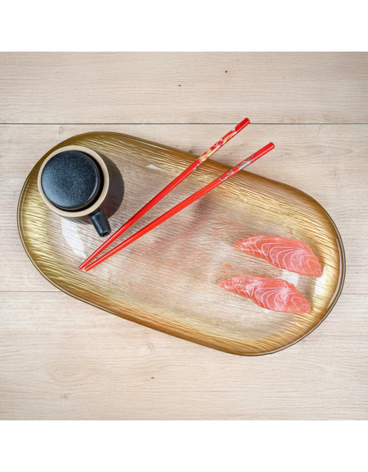 Gold Edge Oval Glass Platter with Clear Center